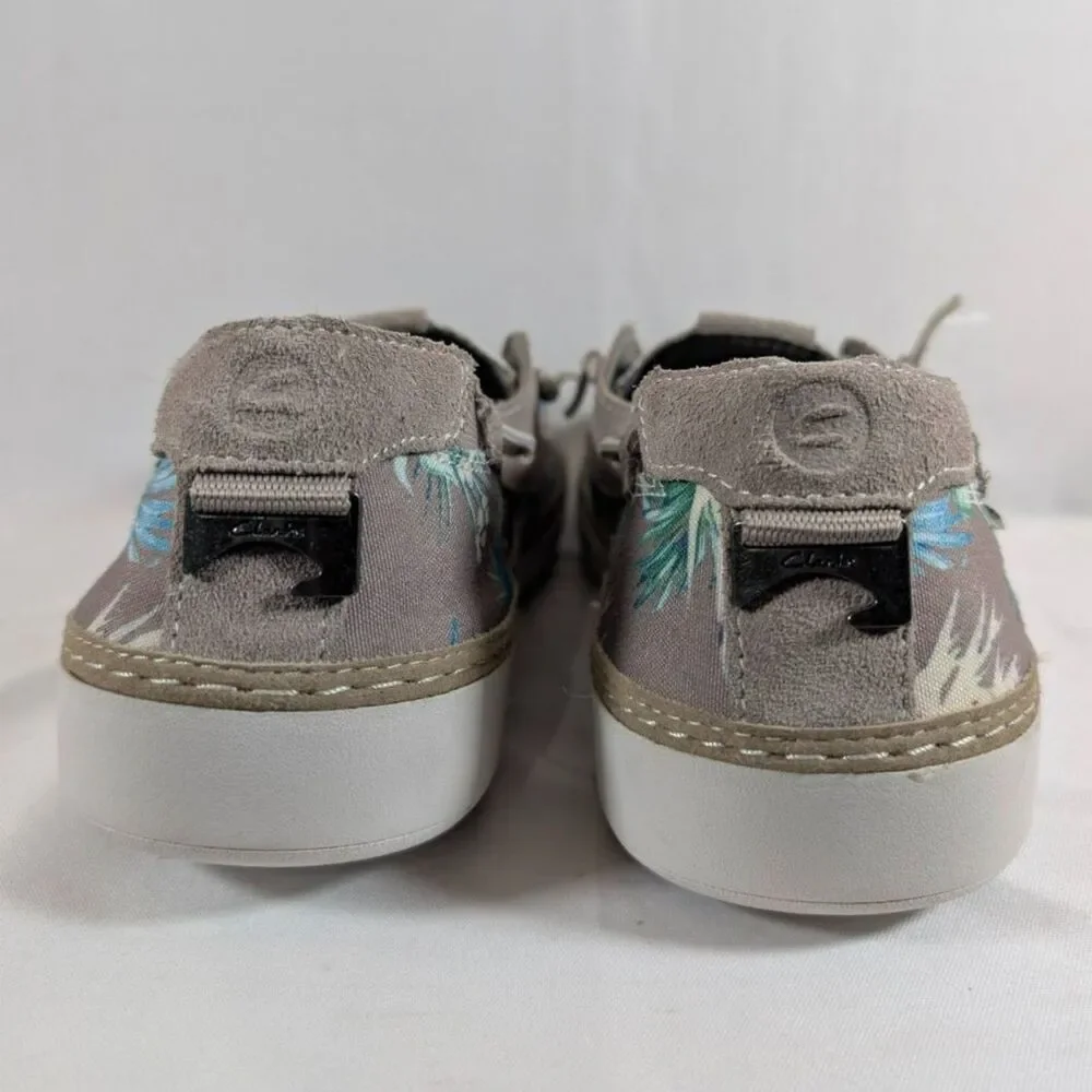 Clarks Higley Tie Floral Boat Shoes Men's 9 Gray Canvas Comfort Casual NWT